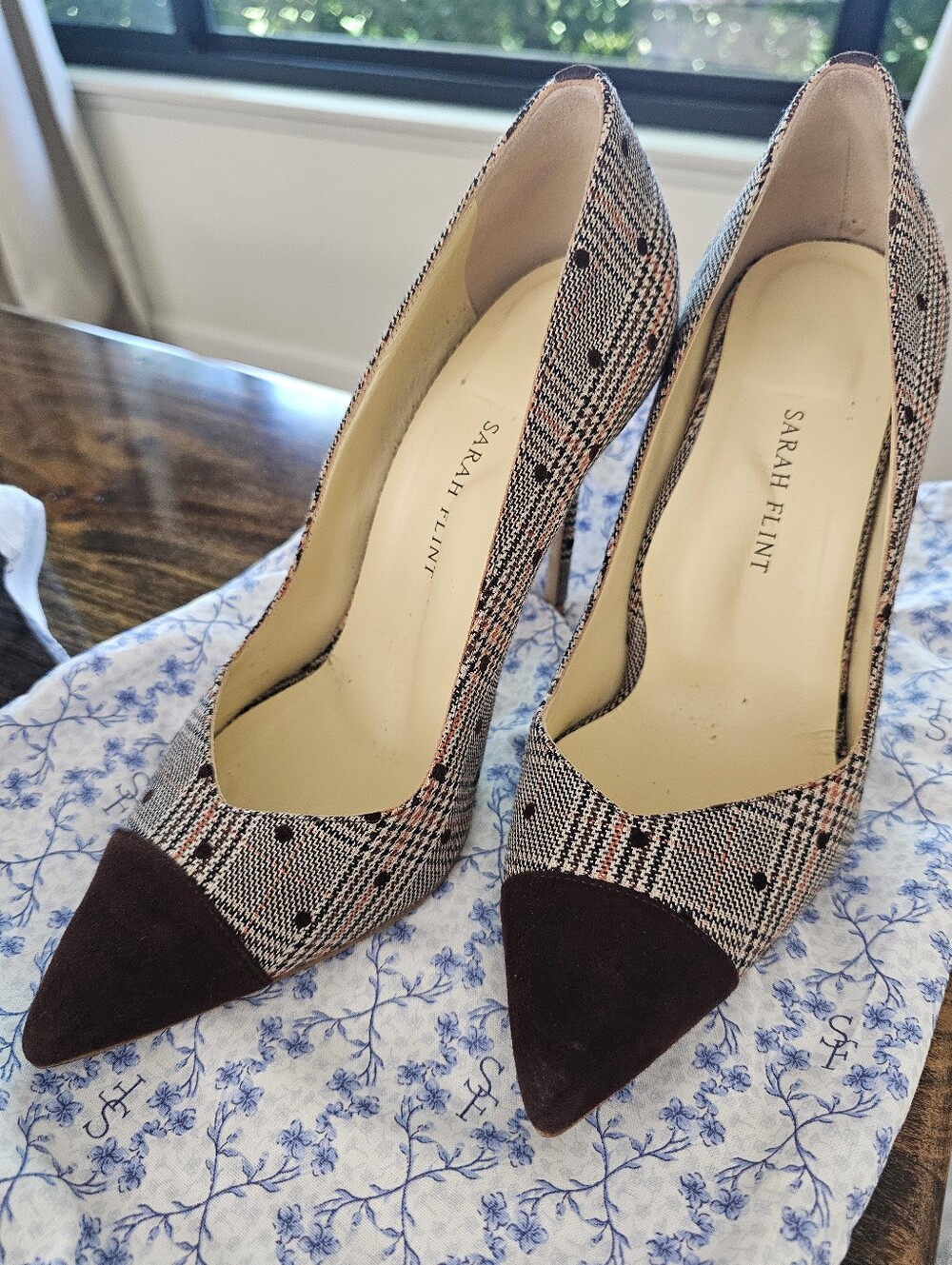 Sarah Flint Perfect Pump 100 Espresso Glen Check, Size 38.5